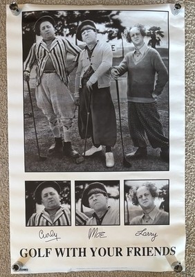 年代物 レトロ品 ALL ABOUT GOLF 額装ポスター Vintage Golf With Your Friends The 3 Stooges Poster 35x23 Inches