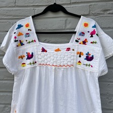 Vintage El Salvador Huipil Blouse Dress Handwoven Embroidered Indigenous Boho