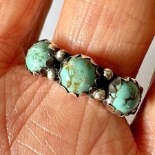 Navajo Ring 8 Mine Turquoise Sz 8 Wedding Band Signed 7mm Row Sterling Rope