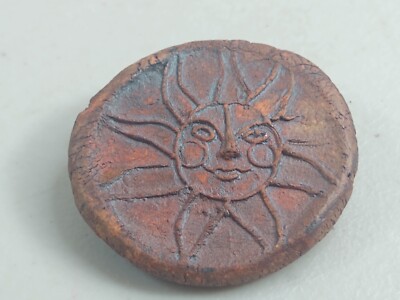 Vintage Glazed sun Man pin artisan celestial Boho  