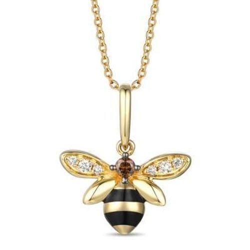 LeVian 14K Yellow Gold Enamel Chocolate Nude Diamond Bee Pendant Necklace 18" - Photo 1 sur 8