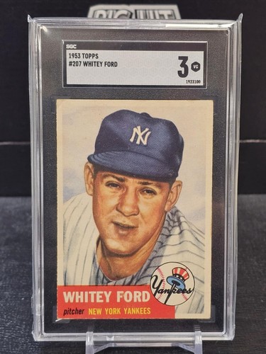 1953 TOPPS #207 WHITEY FORD NY YANKEES VINTAGE BASEBALL CARD SGC 3