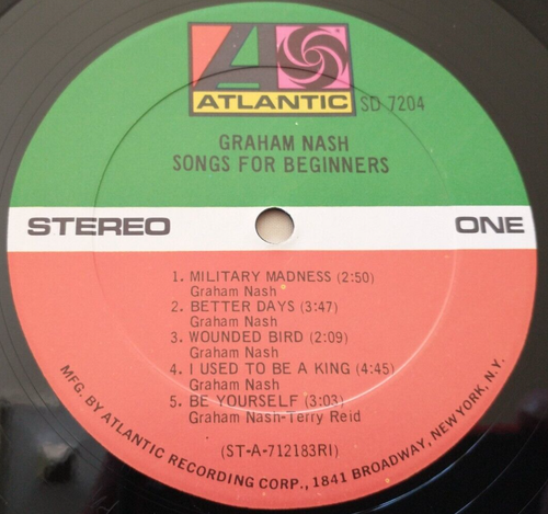 GRAHAM NASH 1971 Vinyl LP SONGS FOR BEGINNERS Atlantic SD7204 VG+ - Picture 5 of 7