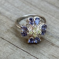 Sterling Silver Purple Green Flower Ring Sz 8.25