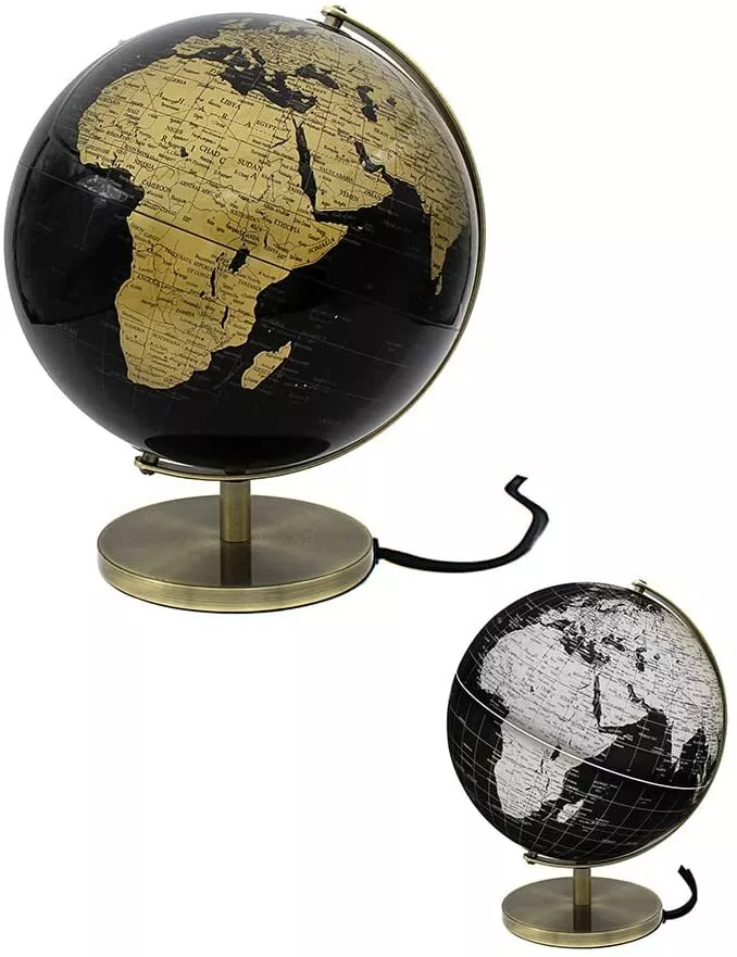 Black Gold Globe Light Up Rotating Ornamental Educational World H 34cm LP46193