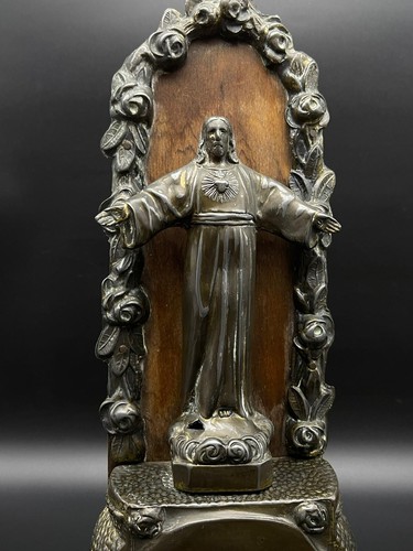 Rare Antique Art Nouveau 1900 spelter Bronze Christ in Chapel Religious Statue⭐ - Picture 11 of 11