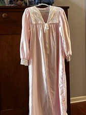 Vtg Womens Flannel Back Satin Robe Lounger L Pink Portrait Collar Long KOMAR zip
