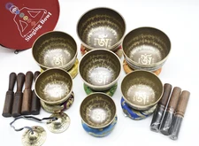 Mantra Carved Singing Bowl set of 7 - Chakra Balancing mantra chanting Bowls