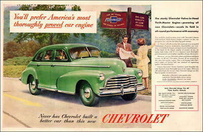 1946 Classic Car AD CHEVROLET Stylemaster 2 tone green sedan Great