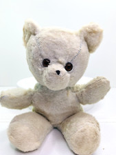 Vintage Light Faded Blue Teddy Bear 10.5" Rattle Plush Golden Brown Eyes