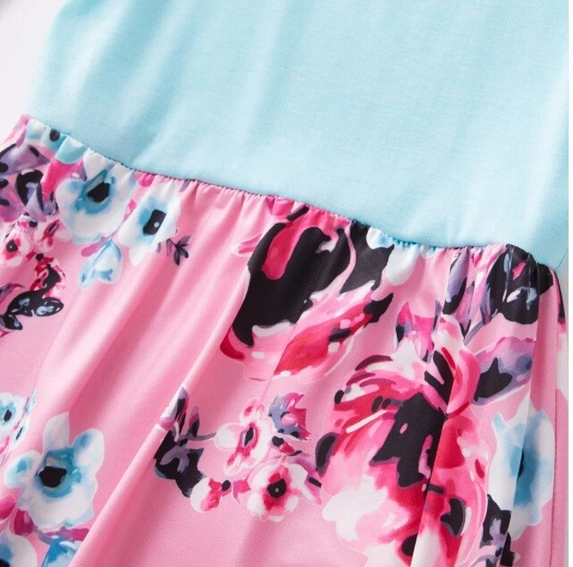 Size 3-4 Years Girls Dress New Sky Blue & Pink Floral Girls Dress with Pockets 