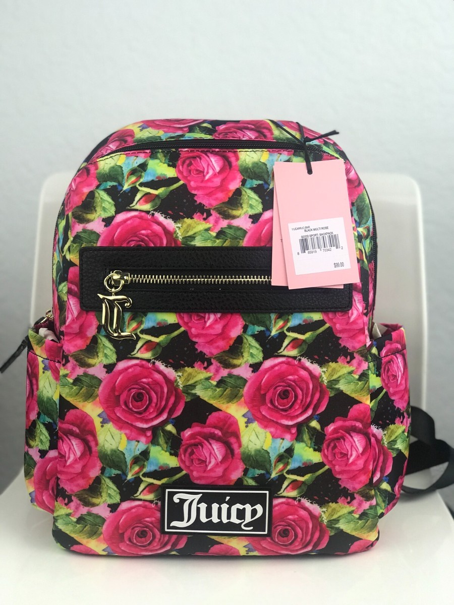 NWT Juicy Couture Black Multi Rose Good Sport Backpack  display picture 3