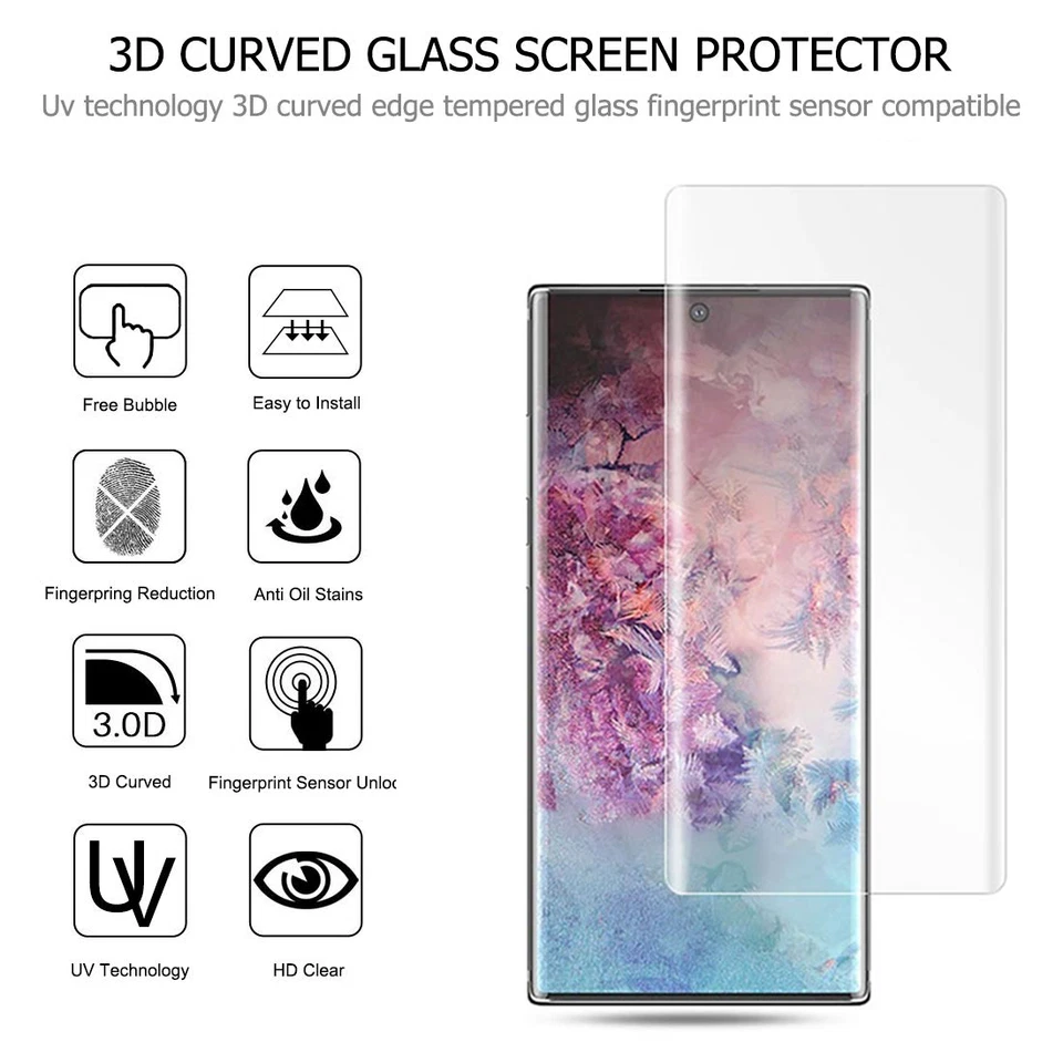 GENUINE Tempered Glass UV Screen Protector for Samsung Galaxy Note 10 9 8 5 4 3 - image 2 of 4