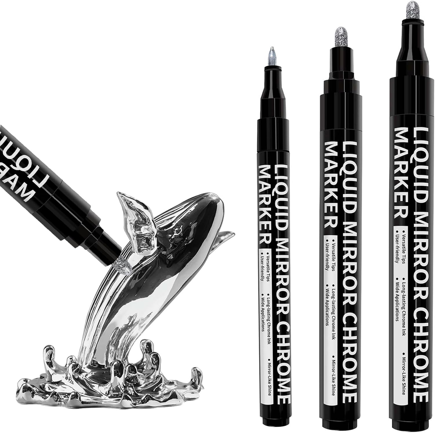 Silver Liquid Mirror Chrome Marker 3PCS - Paint Pen Permanent Metallic 3 Nibs- S