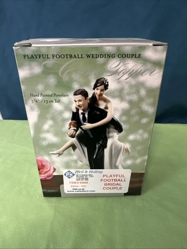 Wedding Cake Topper - Playful Football Wedding Couple - Weddingstar