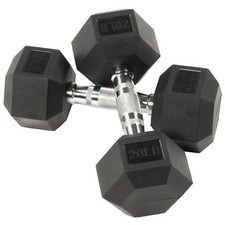 Black 20 lbs Pair Dumbbells Rubber Encased Hex Dumbbells Strength Training Gym