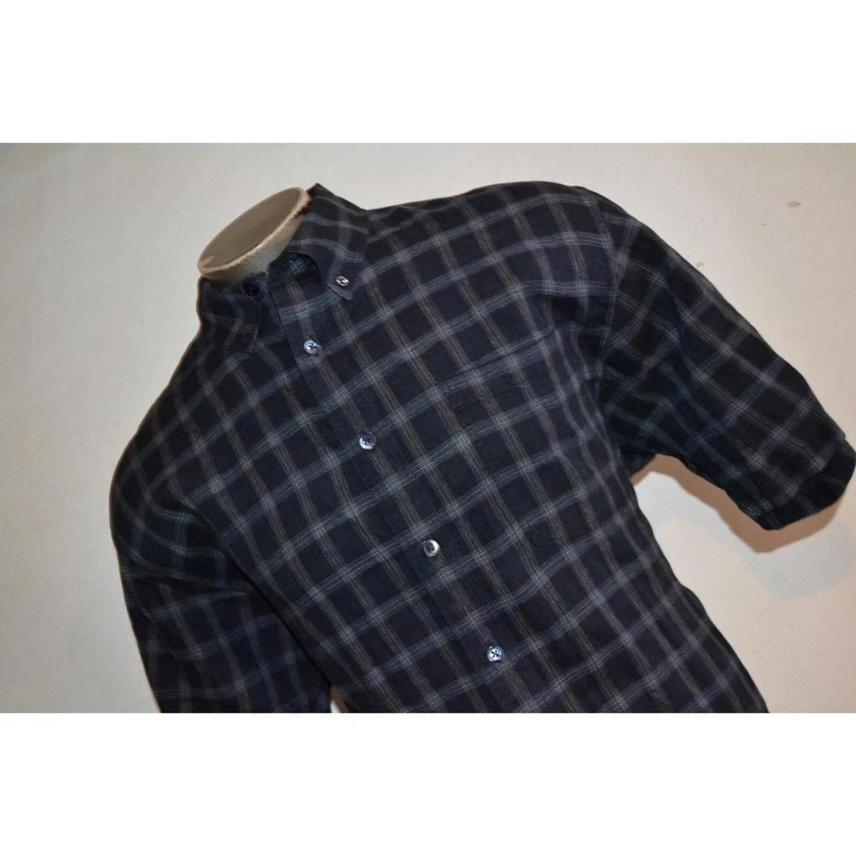 40035 Indigo Palms Hawaiian Shirt Blue Plaid 100% Irish Linen Size Large Mens - Image 2 of 4