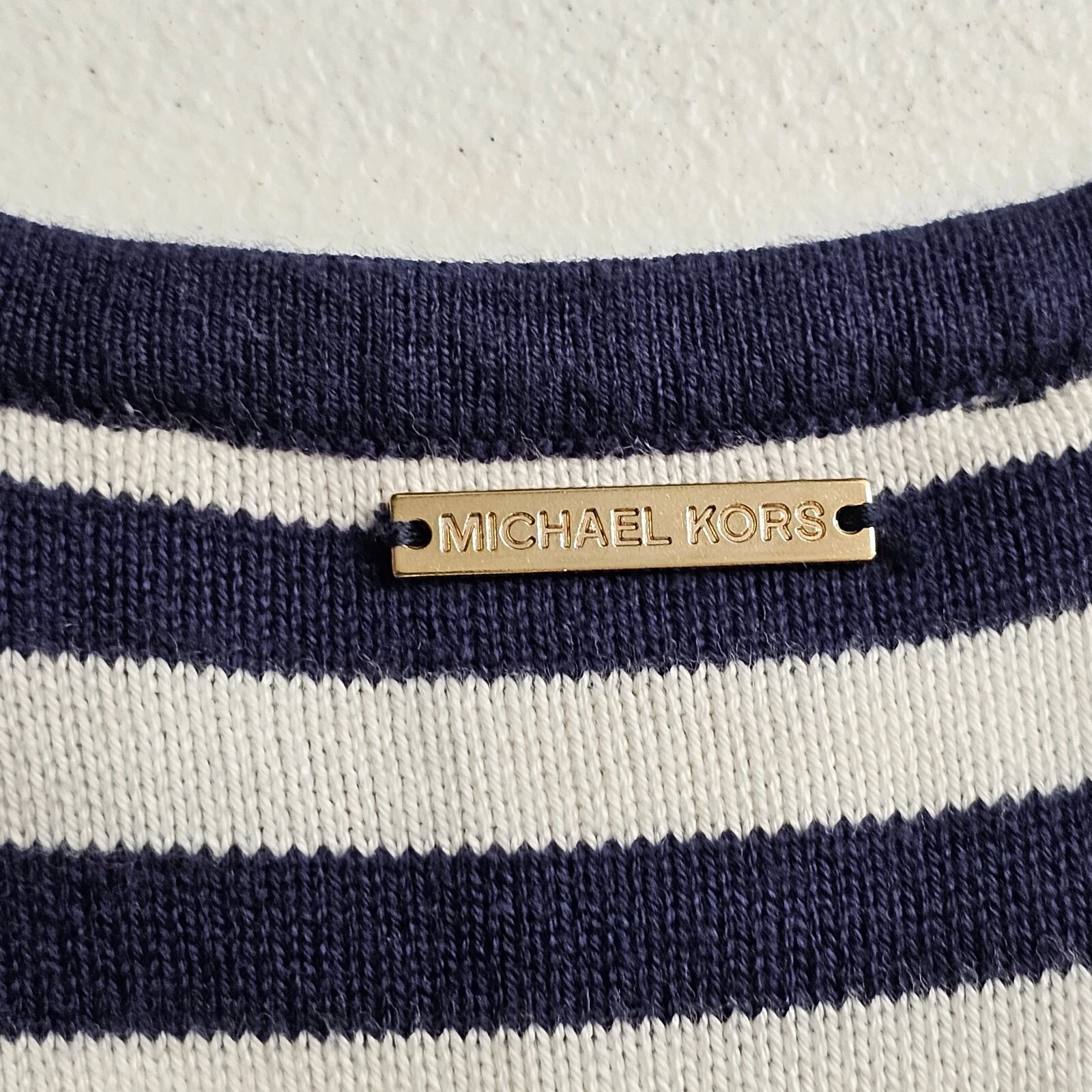 Abito tubino donna Michael Kors blu navy e bianco a righe pizzo senza maniche piccolo