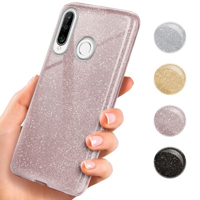 Hülle Für Huawei P30 Pro – Transparent Mit Glitzer, Blumen, Dünnes Silikon-Case, Stoßfest (Farbe: Lila)