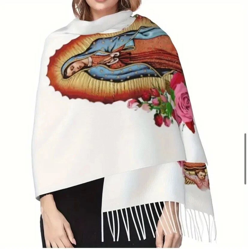 Nuestra Señora Guadalupe Mujer’s Chal Envolvente Bufanda Rosas Marfil Virgen de Guadalupe Chal Foto 2 de 4