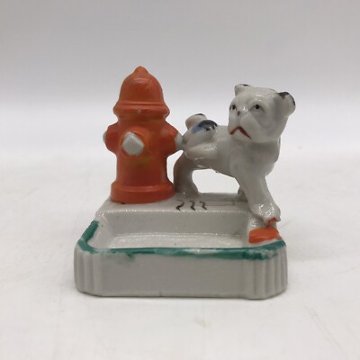 Vintage ''No Parking'' Bulldog Bully Peeing On Fire Hydrant Soap/Ashtray Japan