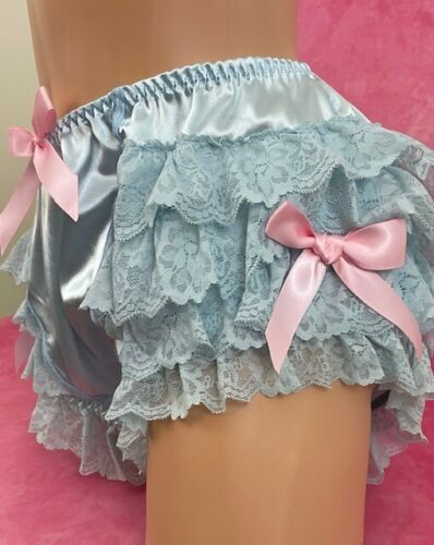 Coquette Panties Baby Blue Silky Ruffle Shiny Sissy Knickers Glam Women's XL - Picture 2 of 3