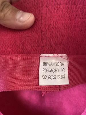 Bright Pink Angora Rabbit Hair Blend Bucket Hat Women display picture 3