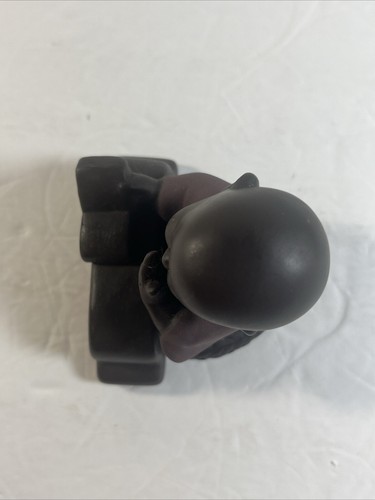 Signed Buddha Boy Figurine w/Book Violet Ceramic Earthenware 4x4x3" Statue - Picture 5 of 7