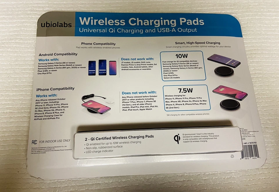 Ubiolabs Wireless Charging Pad For Mobile Phones (2 Pack) Brand New - Image 2 of 2