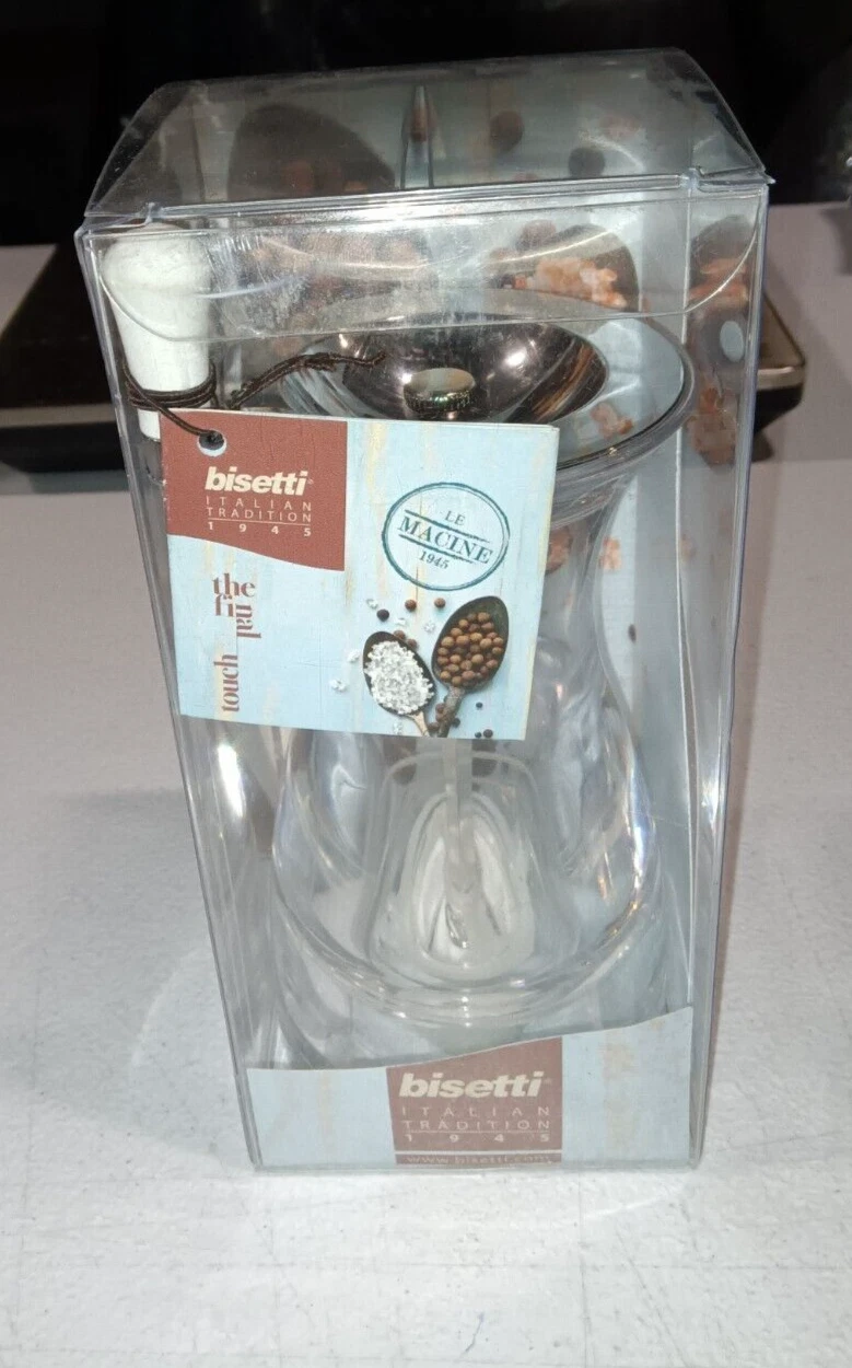 Bisetti Pesaro Urbino 6.9 Inch Clear Acrylic Salt Mill With Adjustable Ceramic G