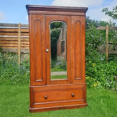 Buy Victorian Antique Mahogany Hall Coat Cupboard Curved Front Mirrored Wardrobe