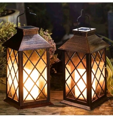 2 Pack TAKE ME 14  Solar Lantern Outdoor Garden Hanging Lantern Waterproof LED