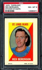 1970-71 TOPPS/OPC HOCKEY STICKER STAMP Red Berenson PSA 8 NM-MT St. Louis Blues
