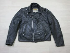 Vintage Open Road Motorcycle Jacket Black Leather Size 42 USA Hand Tooled Patch