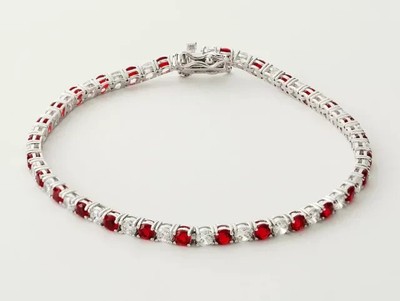 9Ct Lab Created Round Ruby Diamond Tennis Bracelet in 14K White Gold Plated