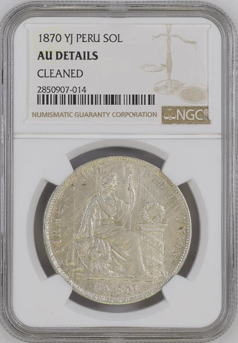 :1870 YJ PERU SILVER-CROWN 1-SOL KM# 196.3 NGC AU-DETAILS LOW-POP HIGHEST-GRADES