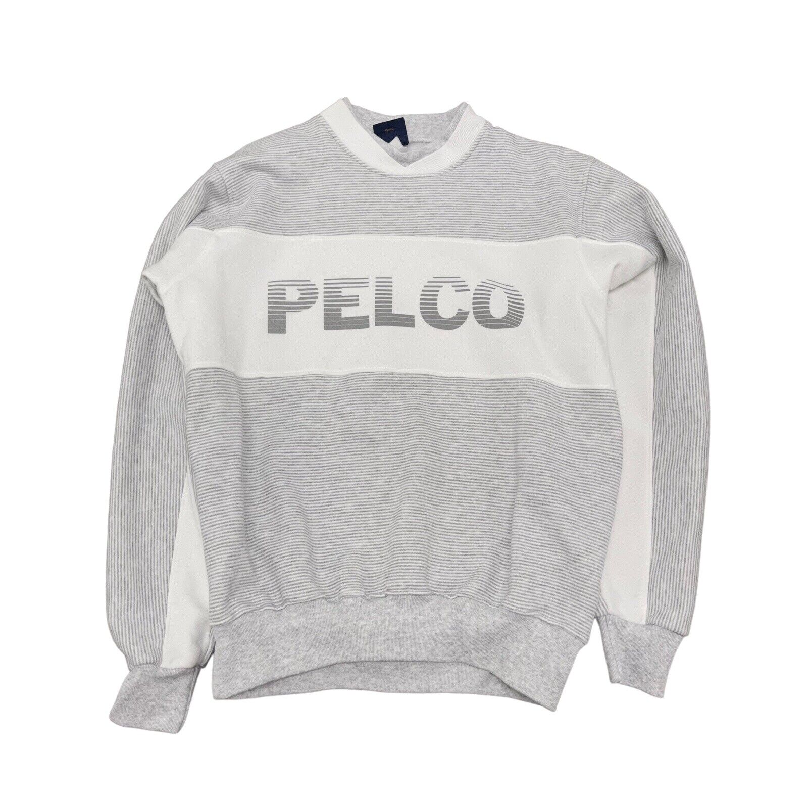90s Pelco Products Sweatshirt Mens M/L Striped Gray Spellout | eBay