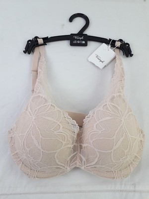 Triumph Womens Make-up Essentials Illusion Lace Padded Bra Size 32D Beige NEW