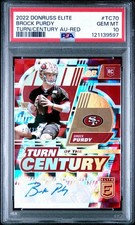 2022 Donruss Elite Brock Purdy Turn of the Century Red /75 PSA 10 ROOKIE AUTO