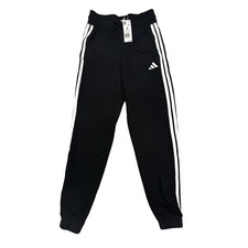 Adidas Womens 3-Stripe Joggers Black White Tapered Sweatpants Small NEW
