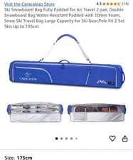 Ski/Snowboard Bag Fully Padded, Water-Resistant, Skis Up to 175cm Caraleap, Blue