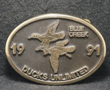 WK21104 NOS VINTAGE 1991 DUCKS UNLIMITED BLUE CREEK CONSERVATION BELT BUCKLE