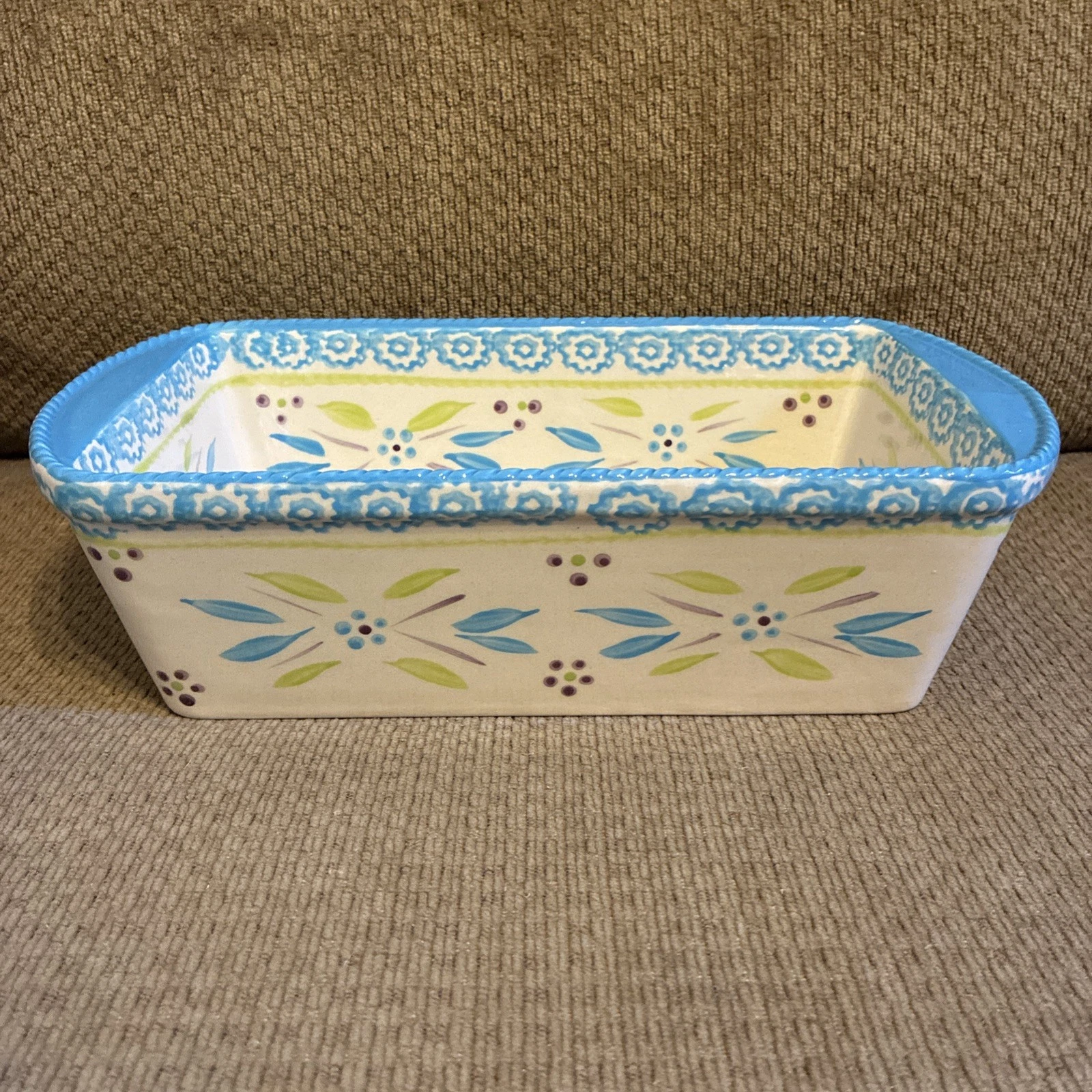 Temp-tations 1.7 Quart Loaf Pan Dish Old WorldTeal/ Lime Green
