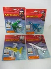 Matchbox Lesney Skybusters SB2 Corsair, SB6 MIG, SB1 Lear Jet, SB13 DC10, cards