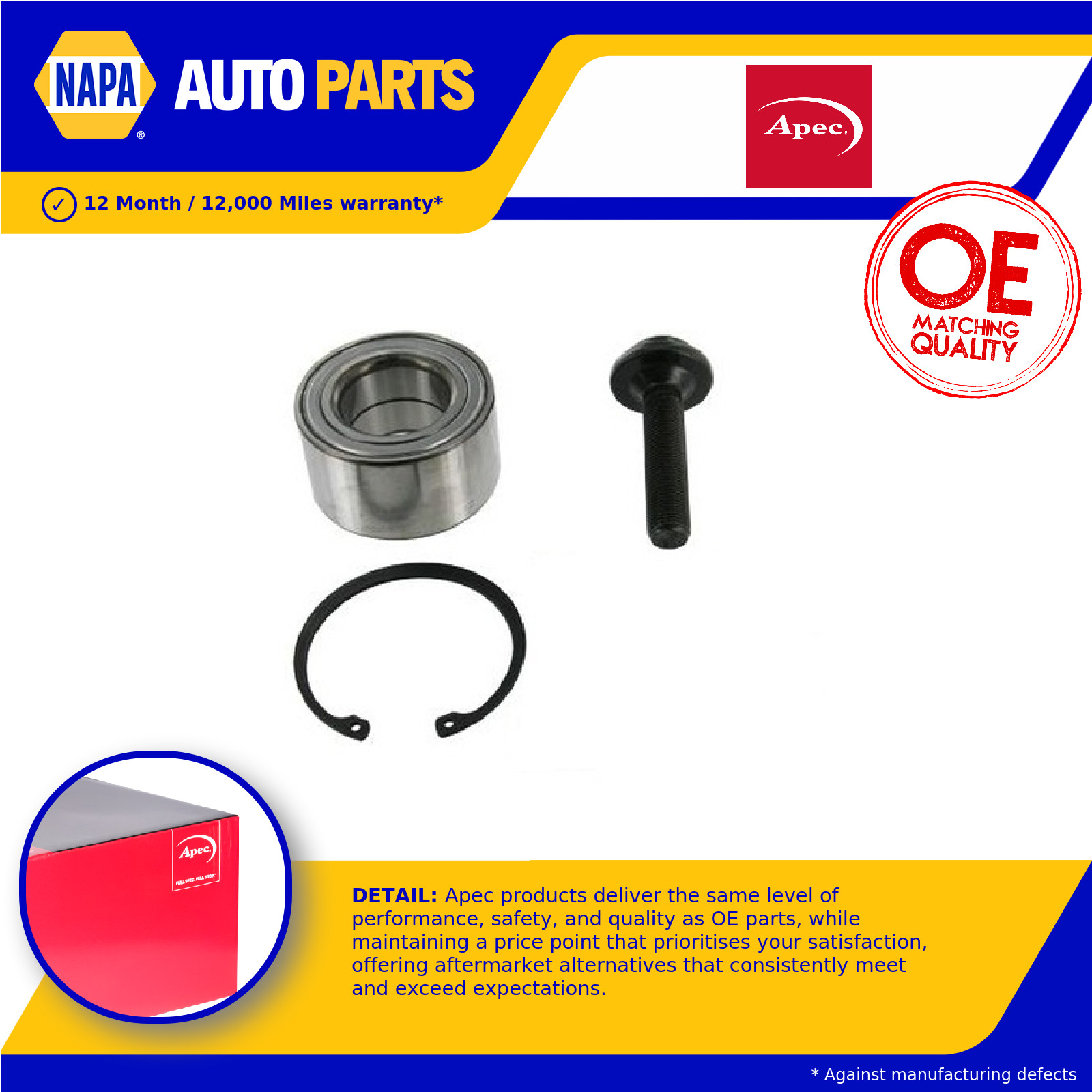 Wheel Bearing Kit Front AWB1442 Apec 8L0498625 8L0498625A 1J0407625 Quality New