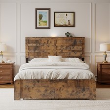 Full Size Bed Frame with Storage Drawers, 2-Tier Storage Headboard  USB Chargin