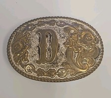 CRUMRINE Silver Plate  Gold Wash Initial D Belt Buckle