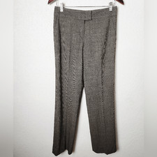 Escada Tweed Virgin Wool Straight Leg Pants Trousers Womens Black Tan Size 34