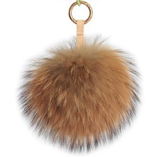 Large Genuine Raccoon/fox Fur Pom Keychain Bag Charm Fluffy Fur Ball
