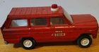 Vintage TONKA FIRE CHIEF Jeep Wagoneer Red 1960s Flip Down Tailgate Pressed Tin